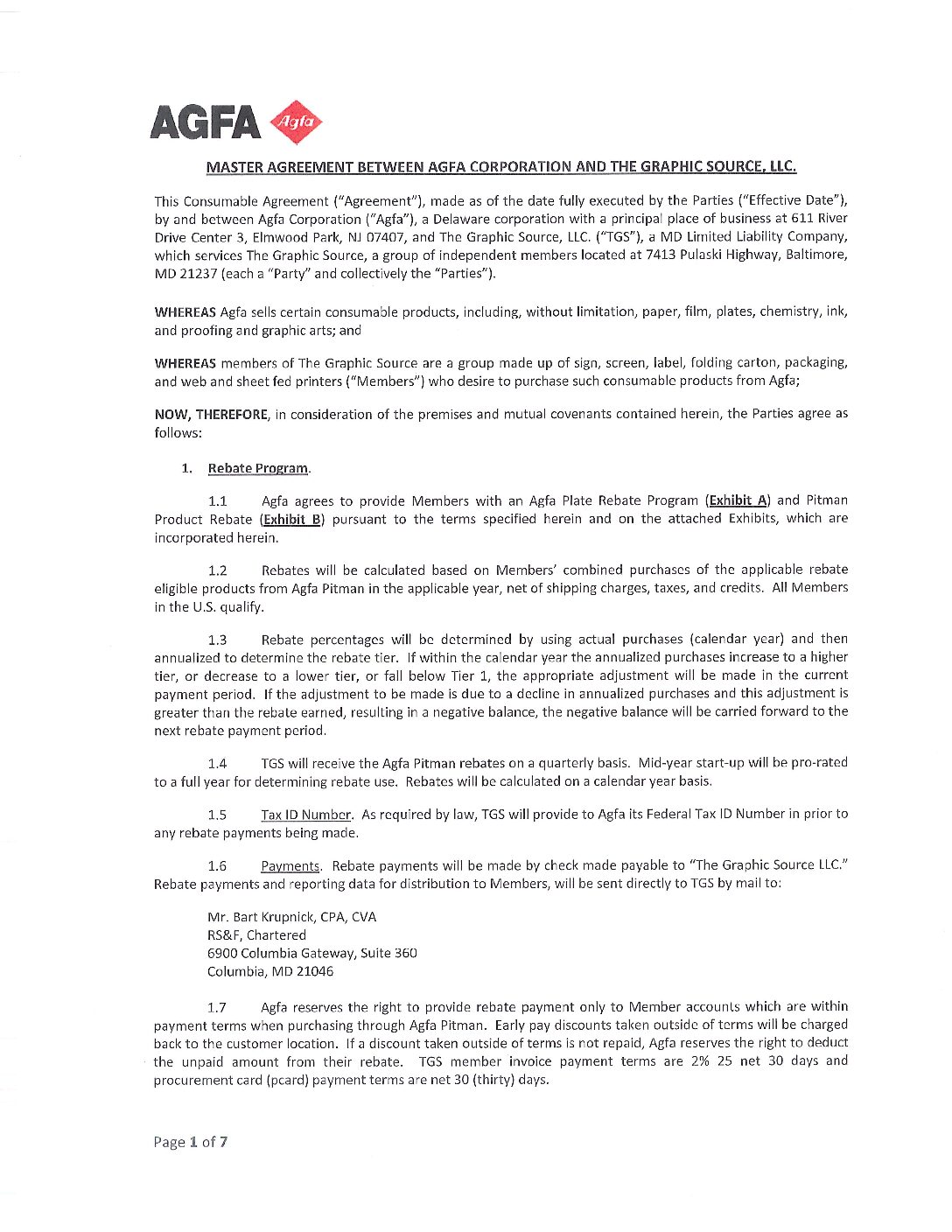 AGFA TGS Master Agreement