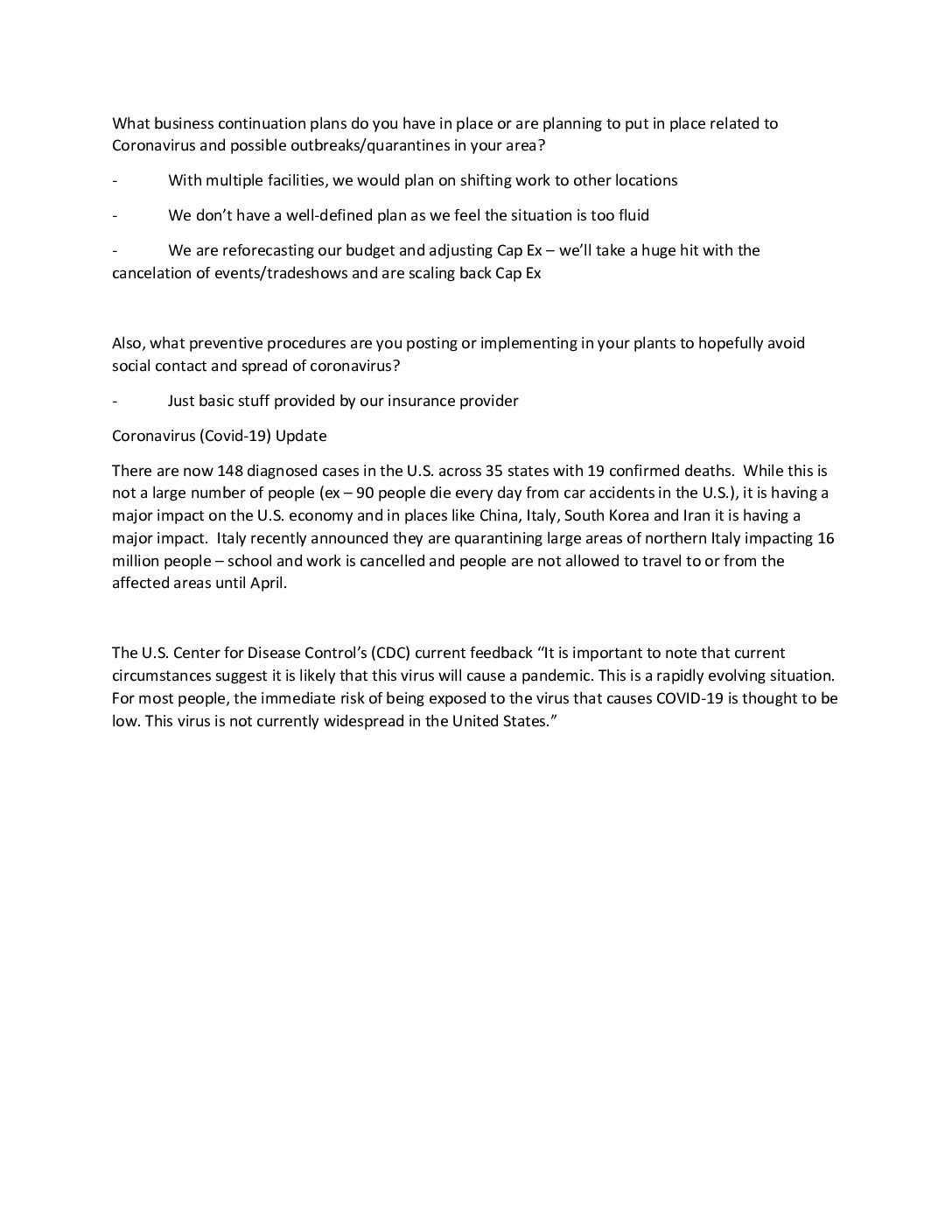 Business continuation plans