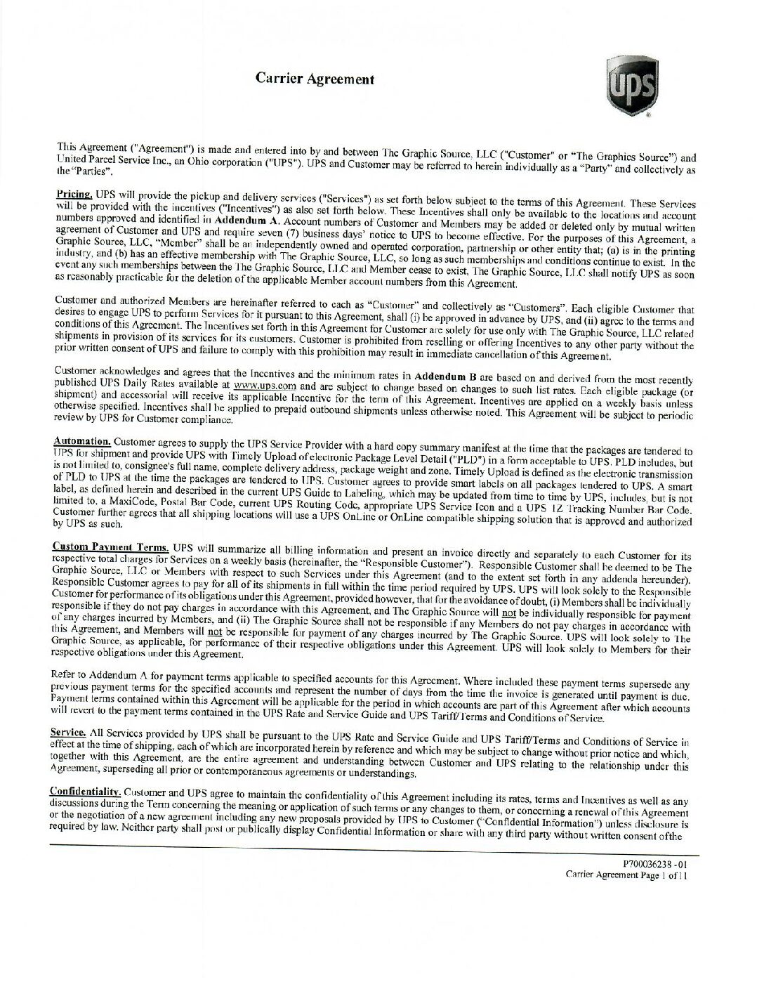 Carrier Agreement – UPS