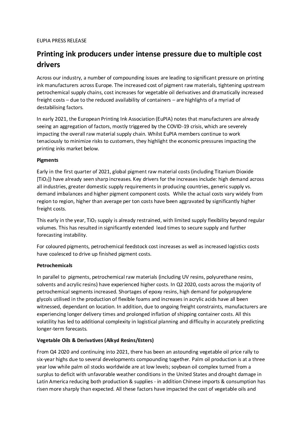 Eupia Press Release