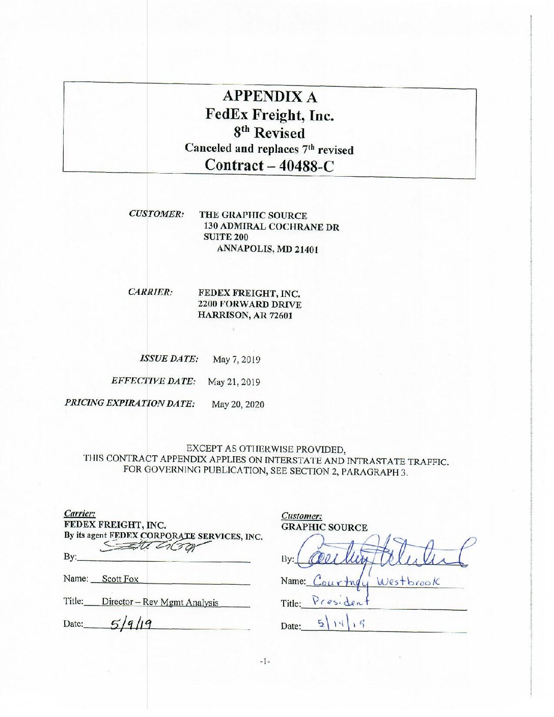 FedEx Freight Inc 8th Revised May 2019