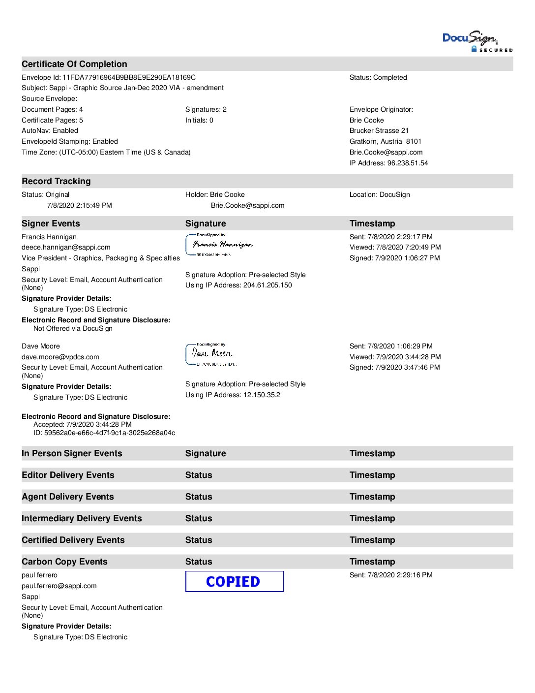 Graphic Source Sappi Jan-Dec 2020 VIA Amendment Certificate Of Completion