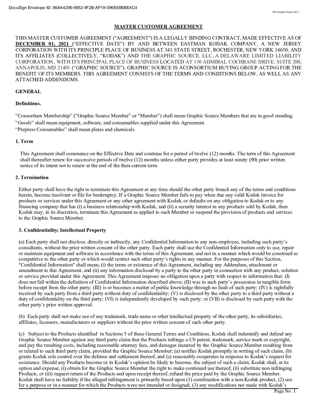 Kodak Master Customer Agreement 11-30-2021
