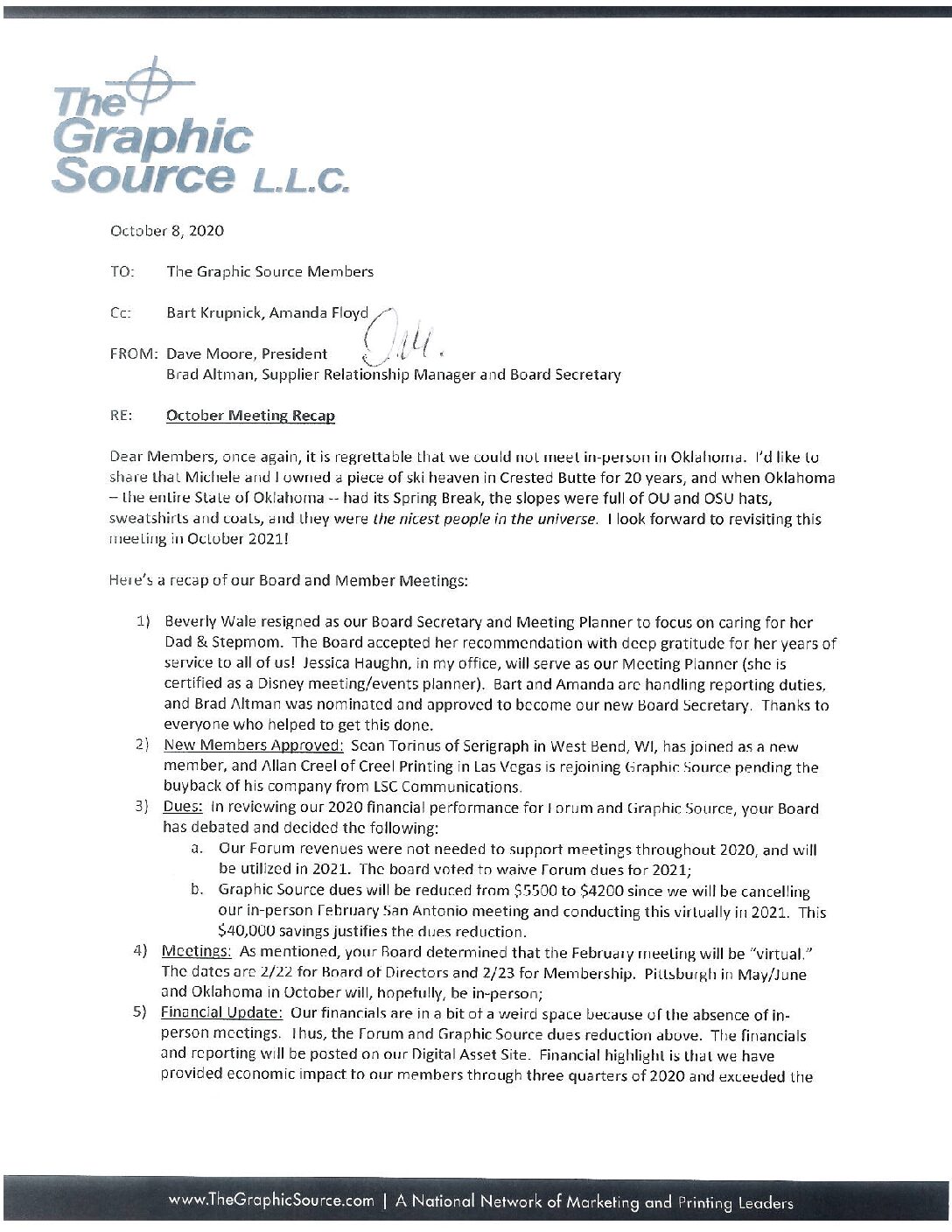 Membership Meeting Notes – October 2020