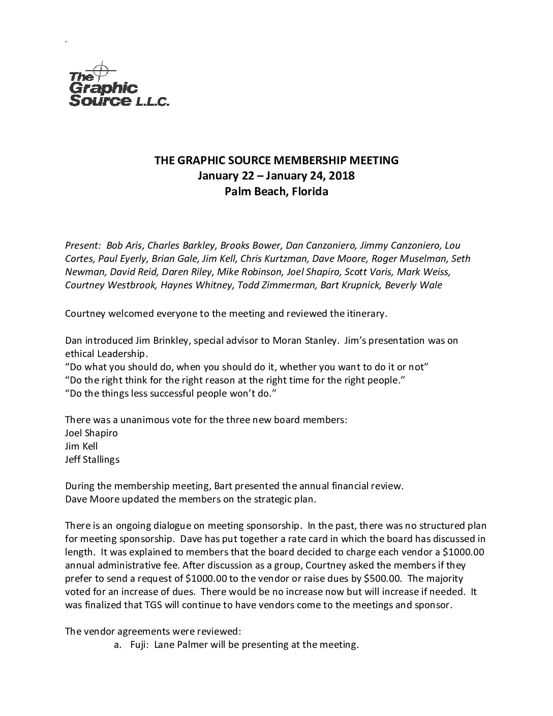Membership meeting notes January 2018