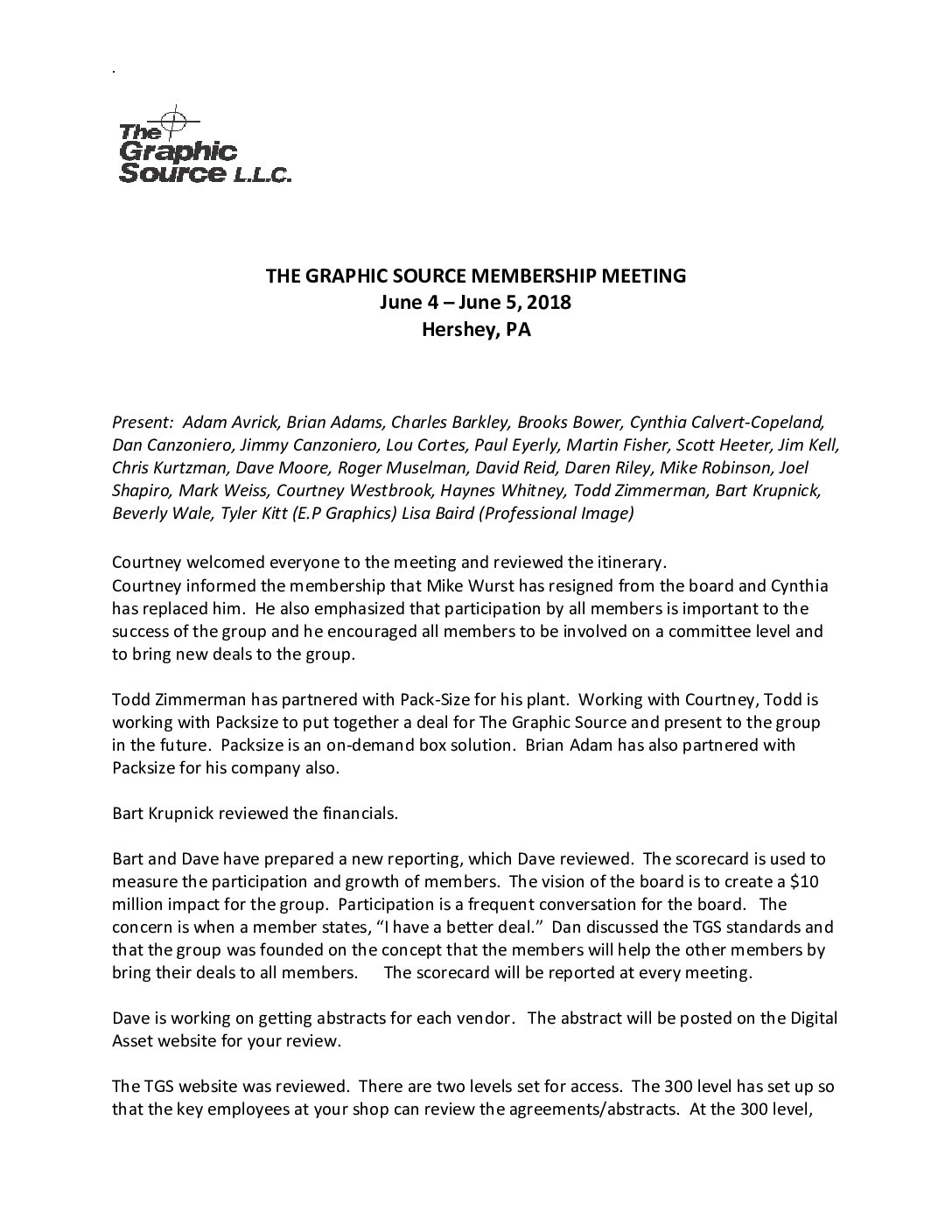 Membership meeting notes June 2018
