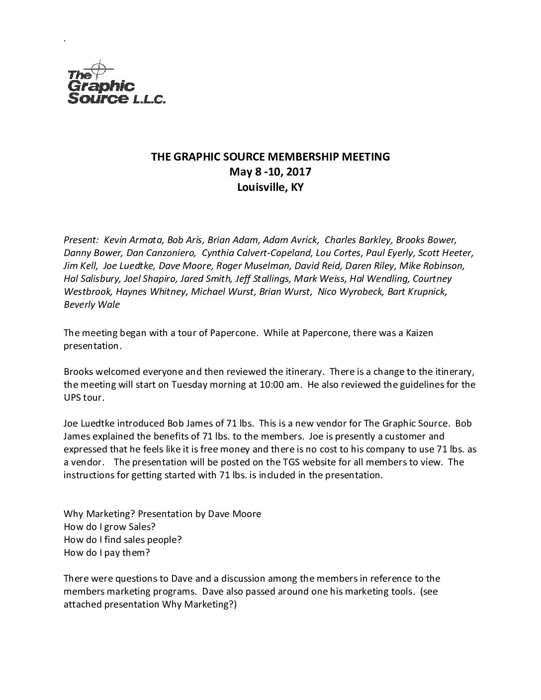 Membership meeting notes May 2017