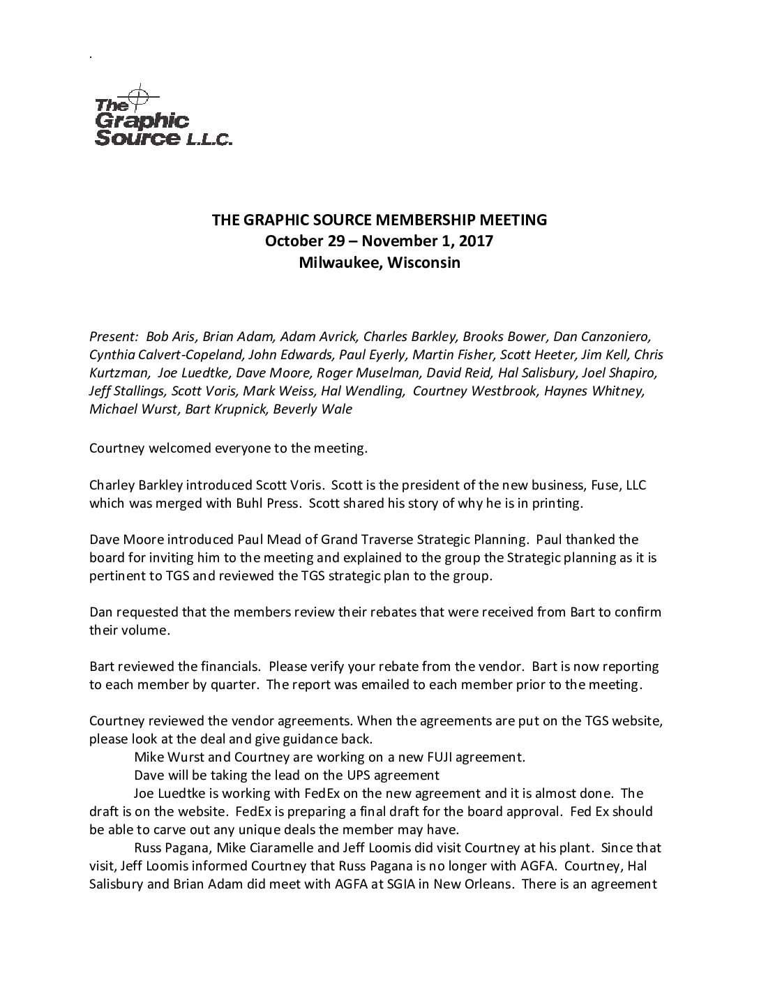Membership meeting notes October 2017