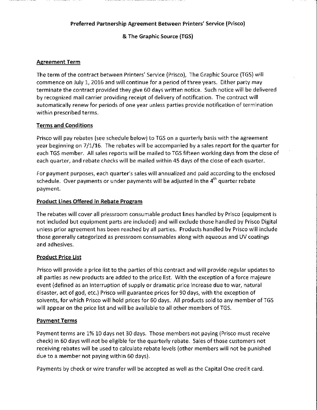 Prisco Agreement