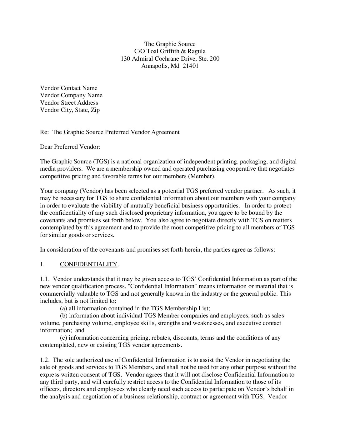 TGS New Vendor Agreement