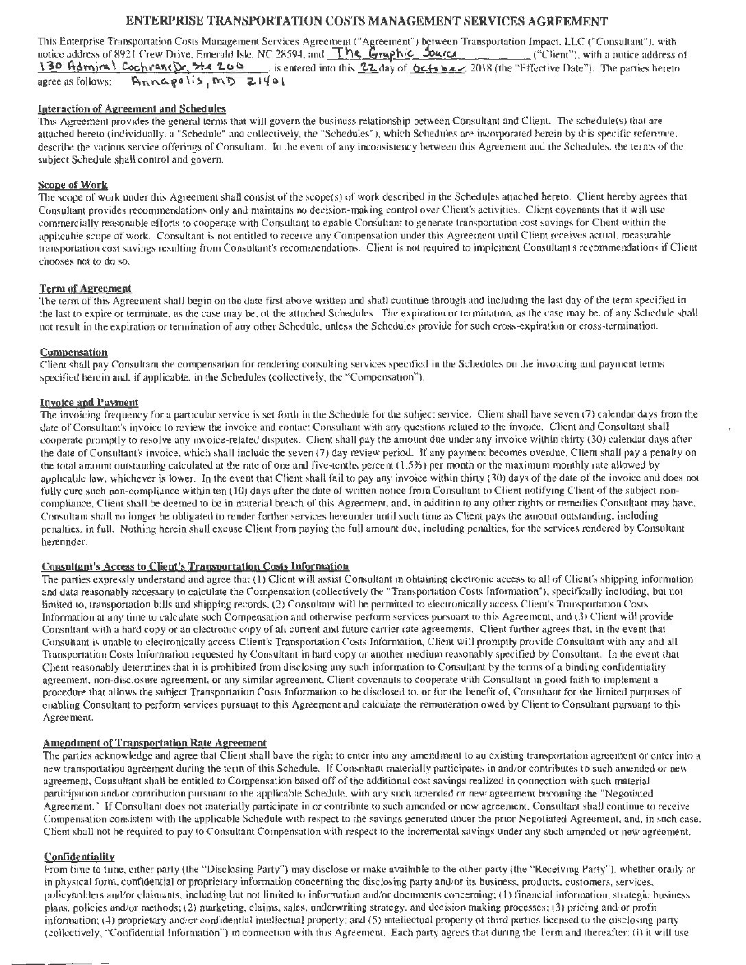 TGS_Transportation-Impact-Enterprise-Transportation-Costs-Management-Services-Agreement October 2018 Executed