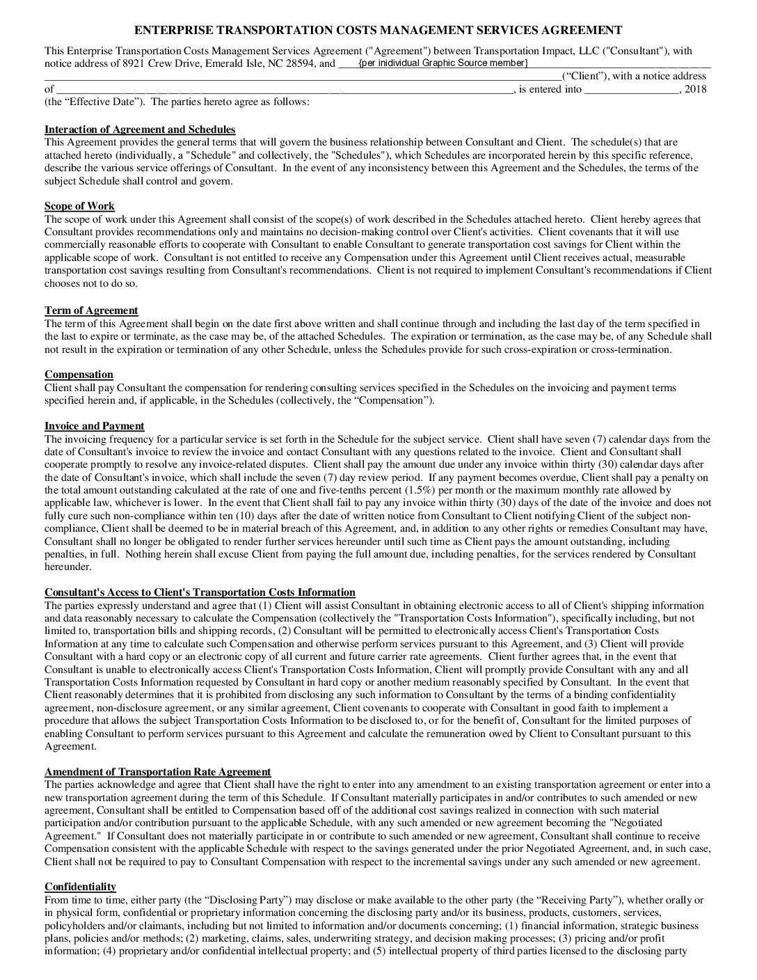 TI Enterprise Transportation Cost management – Individual Member Agreement