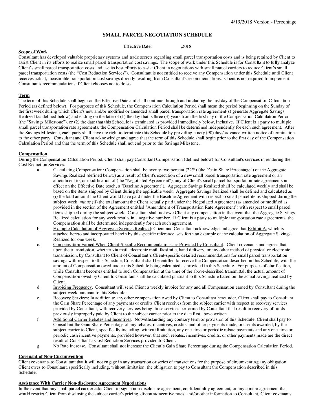 TI Small Parcel Negotiation Schedule – Individual Member Agreement