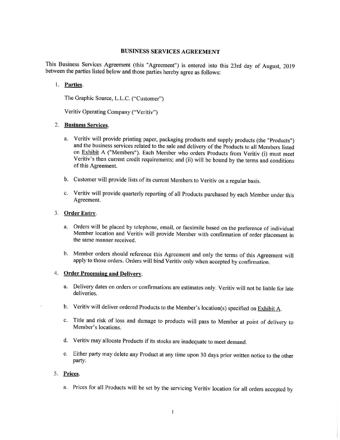 Veritiv  Business Services Agreement August 2019
